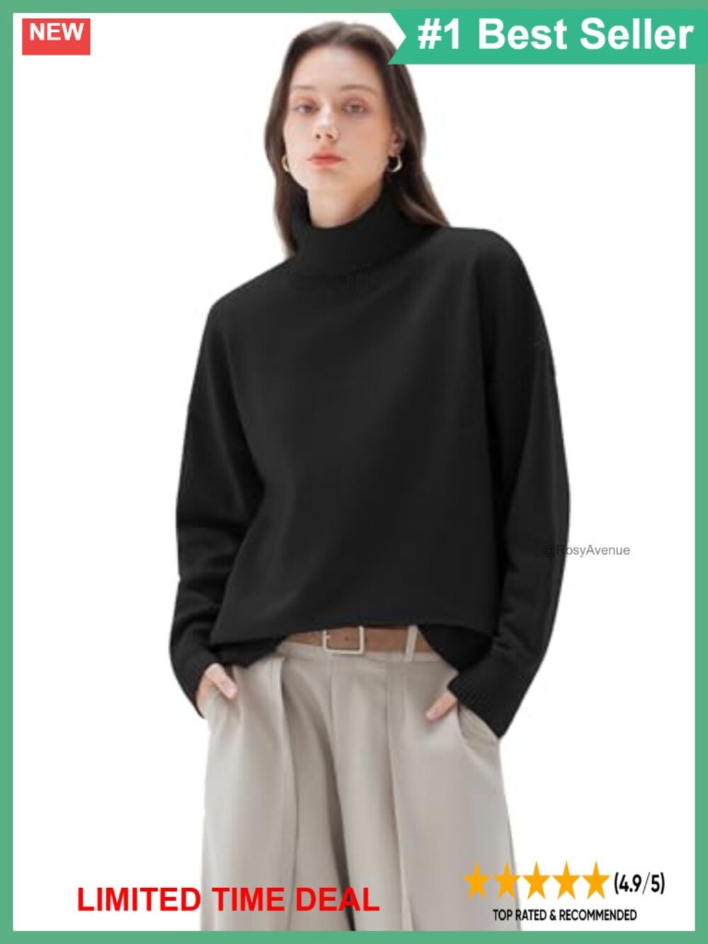 Cashmere Blend Oversized Turtleneck Pullover Knit Sweater